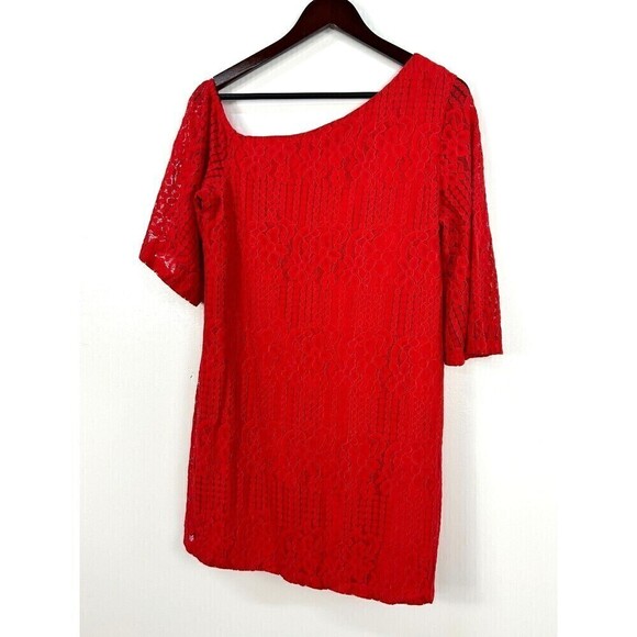 Laundry by Shelli Segal Womens Size M Red Lace Shift Dress Cocktail Evening E4 - Picture 6 of 11